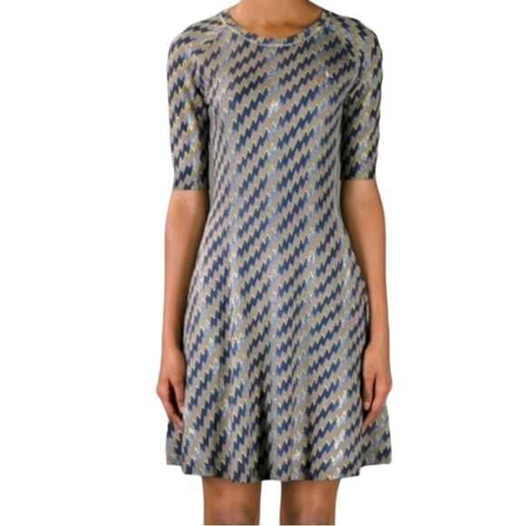 Kenzo Paris Wool Zig Zag Stretch Skater Dress Size Medium RARE